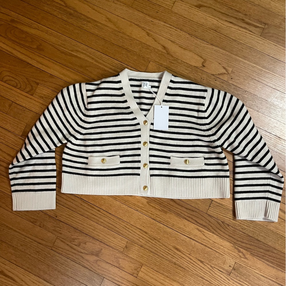 HELSA Revolve Dawes Wool Cashmere Blend Cardigan Striped Sweater -Large - NEW